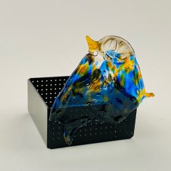 Lyskasse med glasfugl af genbrugsglas