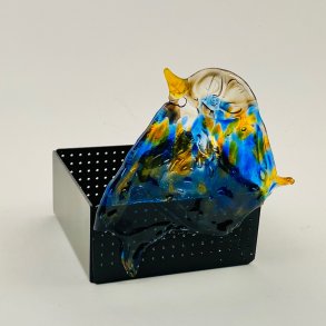 Lyskasse med glasfugl af genbrugsglas