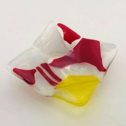 Glasskl i rd, gul og hvid