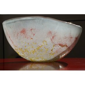 Unik glasskl med sarte gule og rde farver