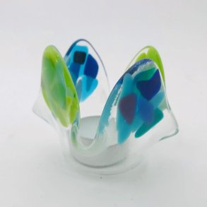 Bl og grn fyrfadslysestage