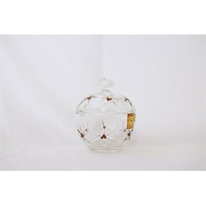 Krystal skl med rde sten og et lg