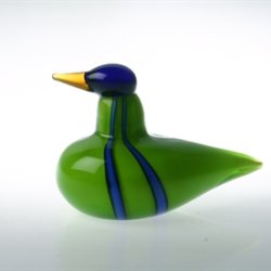 Fugl i glas - grn med bl stribe