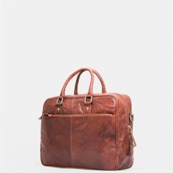 Computer taske i cognac farvet lder